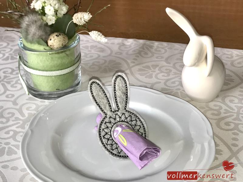 Stickdateien-Set 3 Serviettenringe Hase ITH für den 13x18cm Stickrahmen S404-03a